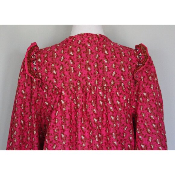 JOIE Boho Prairie Peasant Blouse Bright Pink Ruffled Top, Size  L Large - Picture 7 of 10